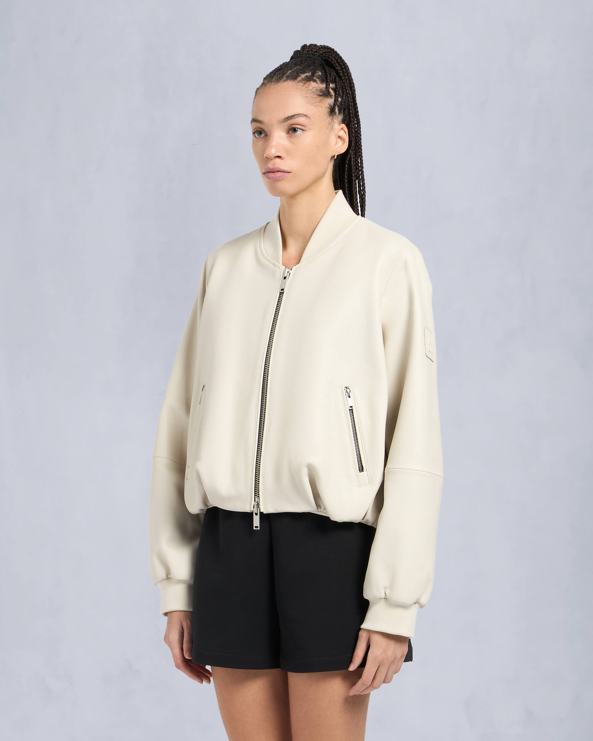 Moose Knuckles Womens Cardin Leather Bomber Jacket Bone M15LL307 Front