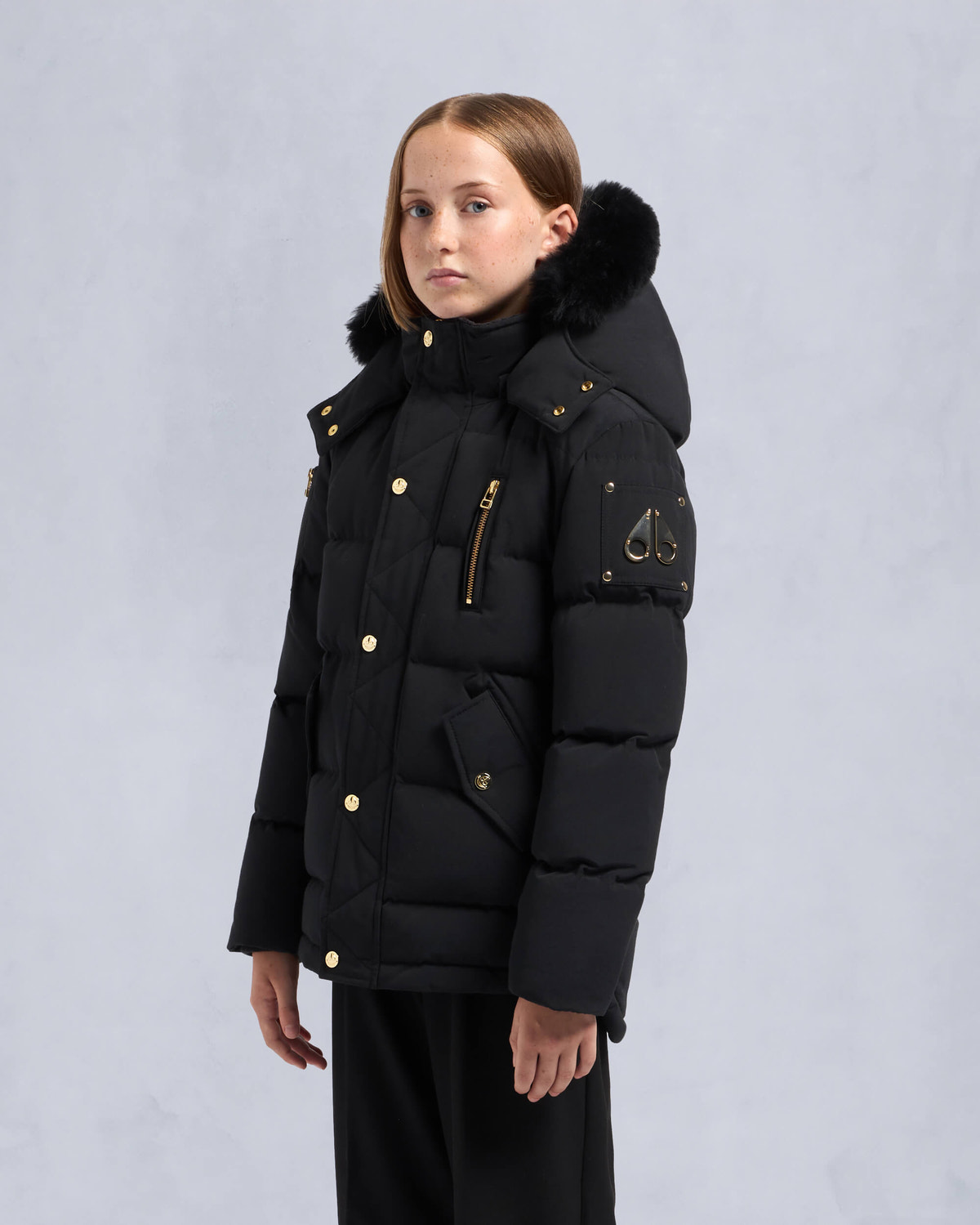 Moose Knuckles Kids Kids Unisex Original Gold Series 3Q Jacket Black / Black Shearling M32UJ193GS Front