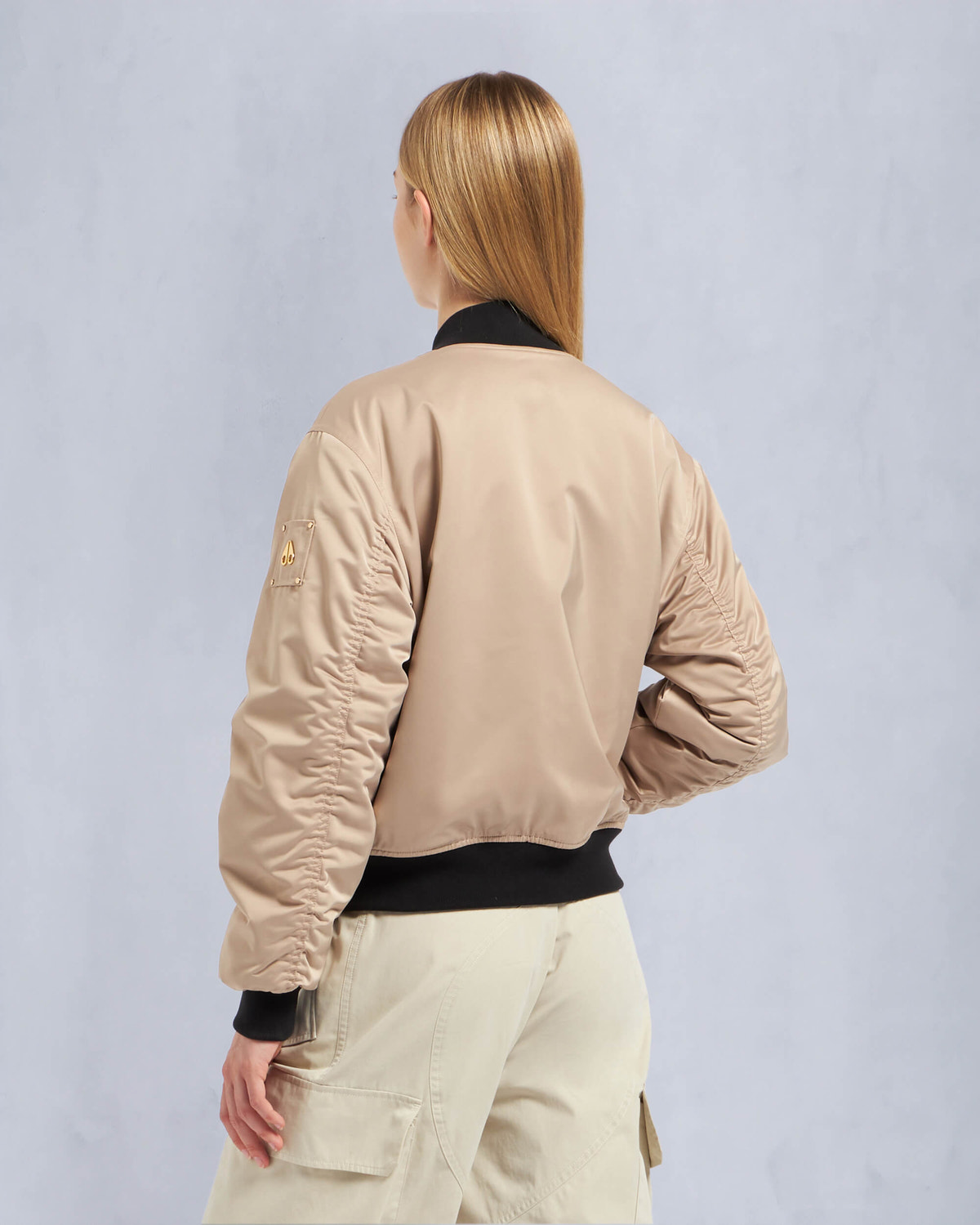Moose Knuckles Womens Gold Series Reversible Jet Bomber Jacket Champagne M34LB022G Back