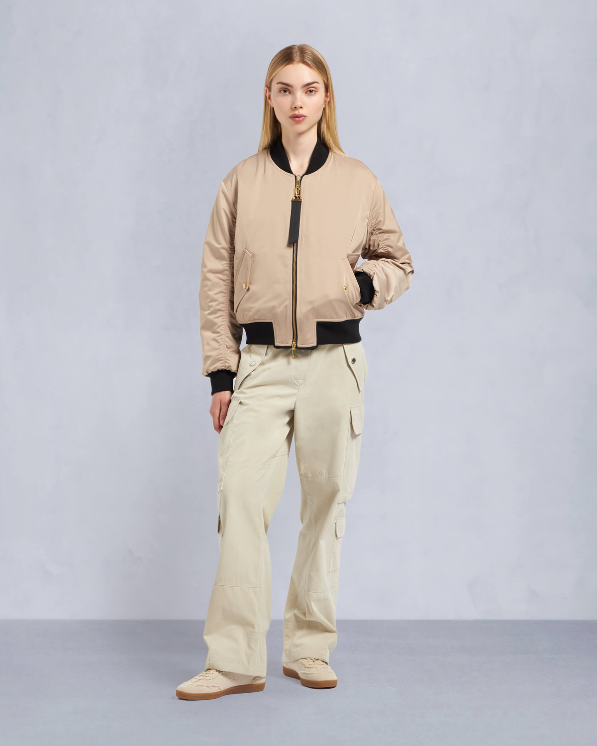 Moose Knuckles Womens Gold Series Reversible Jet Bomber Jacket Champagne M34LB022G Front Category