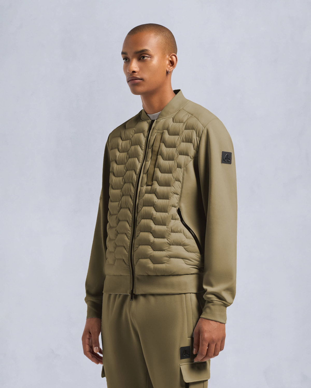 Moose Knuckles Mens Granite Down Hybrid Bomber Jacket Sage M34MB010 Front