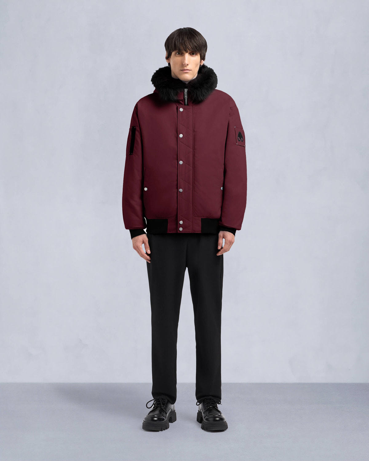 Moose Knuckles Mens Denali Bomber Jacket Beet /black sherling M34MB027S Front Category