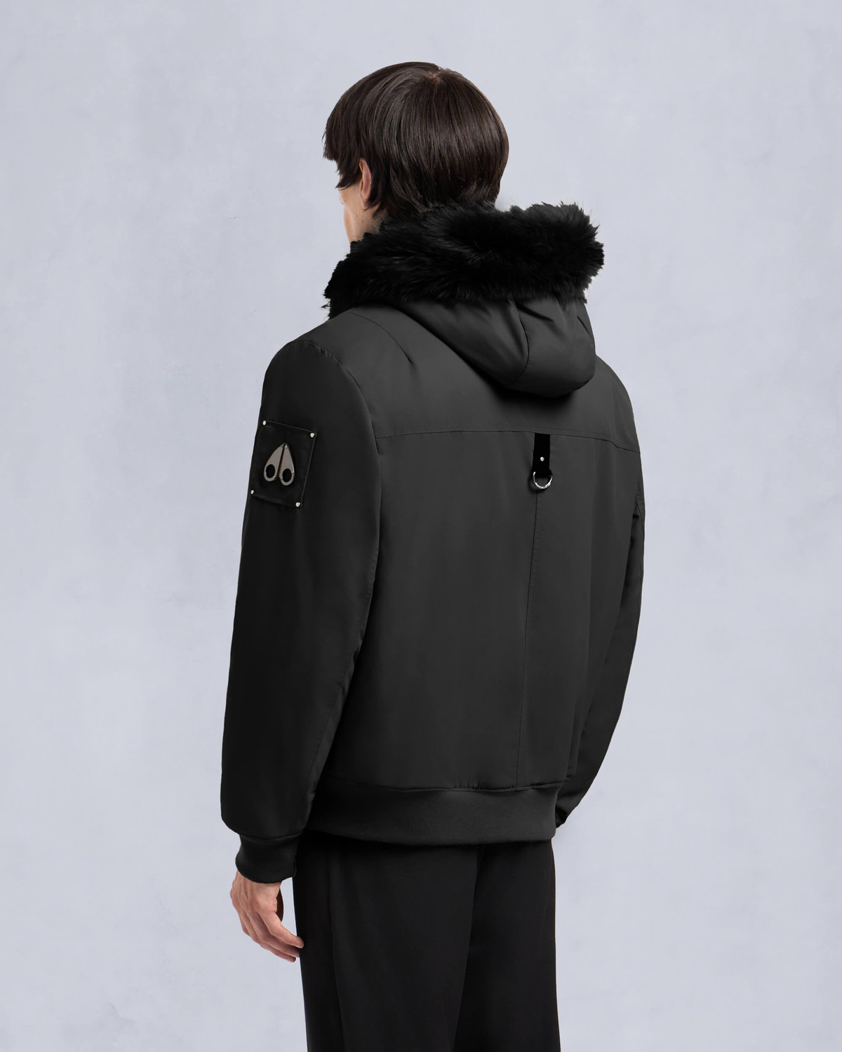 Moose Knuckles Mens Denali Bomber Jacket Black / Black Shearling M34MB027S Back