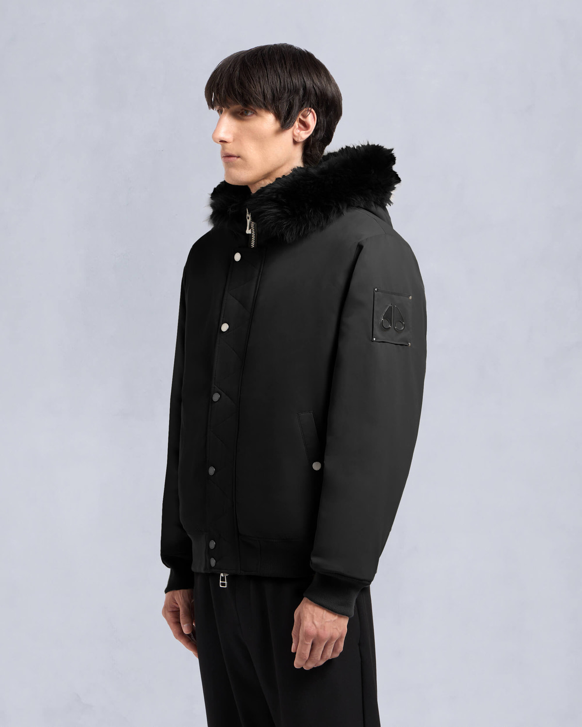 Moose Knuckles Mens Denali Bomber Jacket Black / Black Shearling M34MB027S Front
