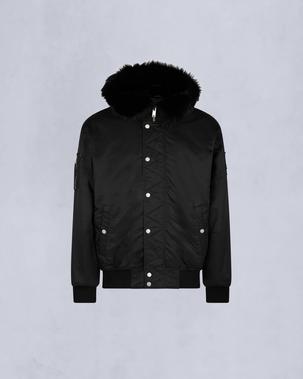 Moose Knuckles Mens Denali Bomber Jacket Black / Black Shearling M34MB027S - GM