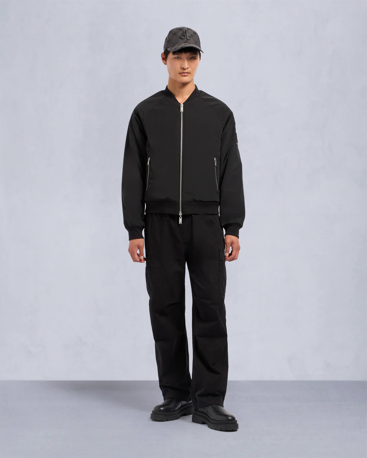 Moose Knuckles Mens Reversible Bunny Bomber Jacket Black / Shiny Black M34MB029 Front Category