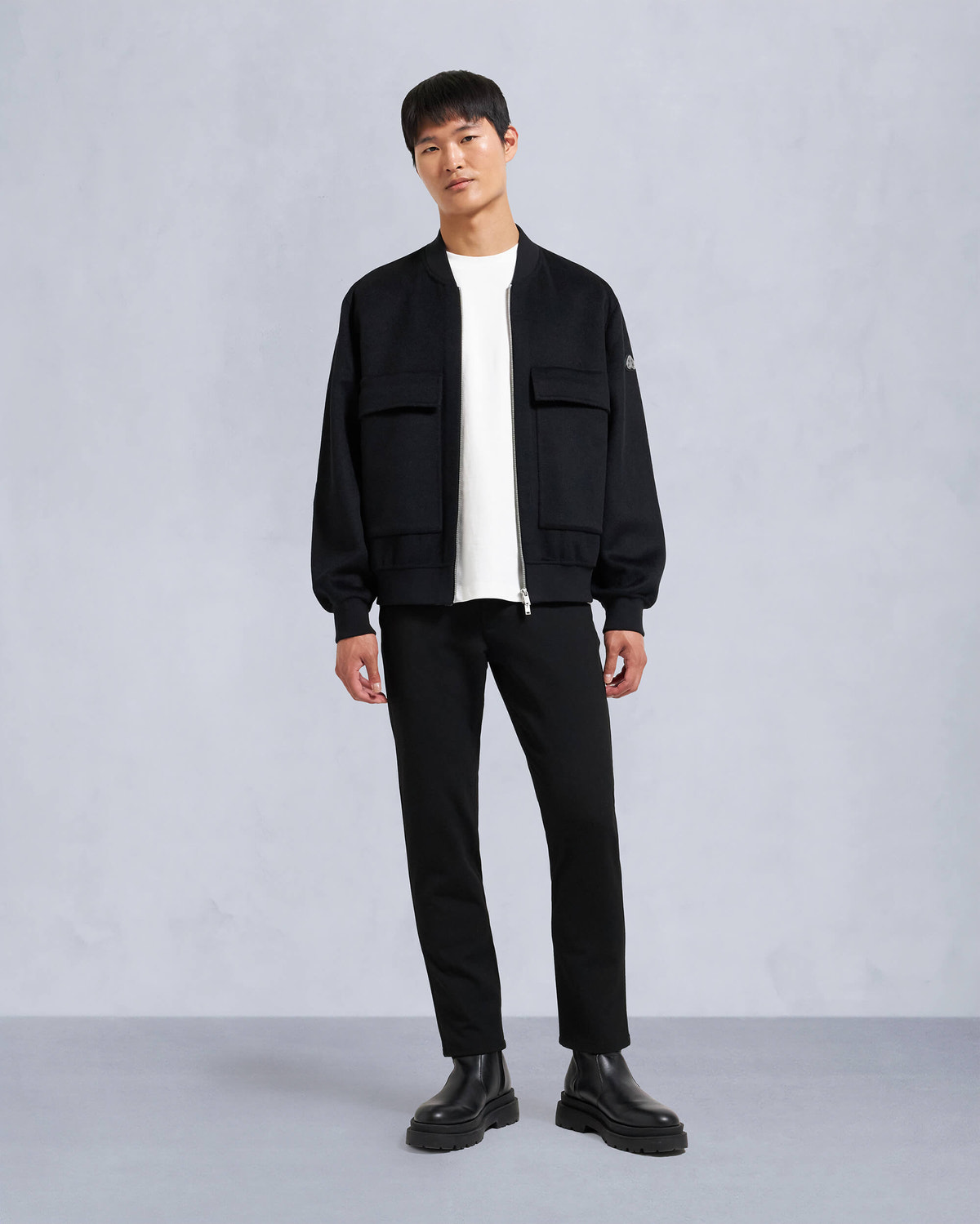 Moose Knuckles Mens Alder Cashmere-Wool Bomber Jacket Black / charcol M34MB046 Front Category