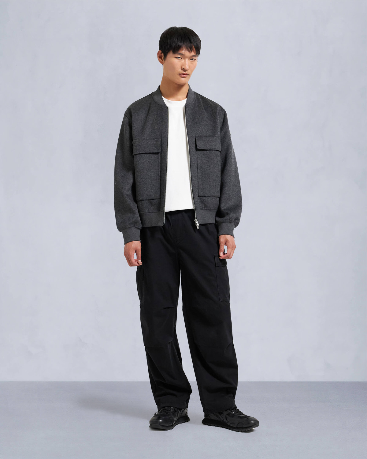 Moose Knuckles Mens Alder Cashmere-Wool Bomber Jacket Charcoal /black M34MB046 Front Category