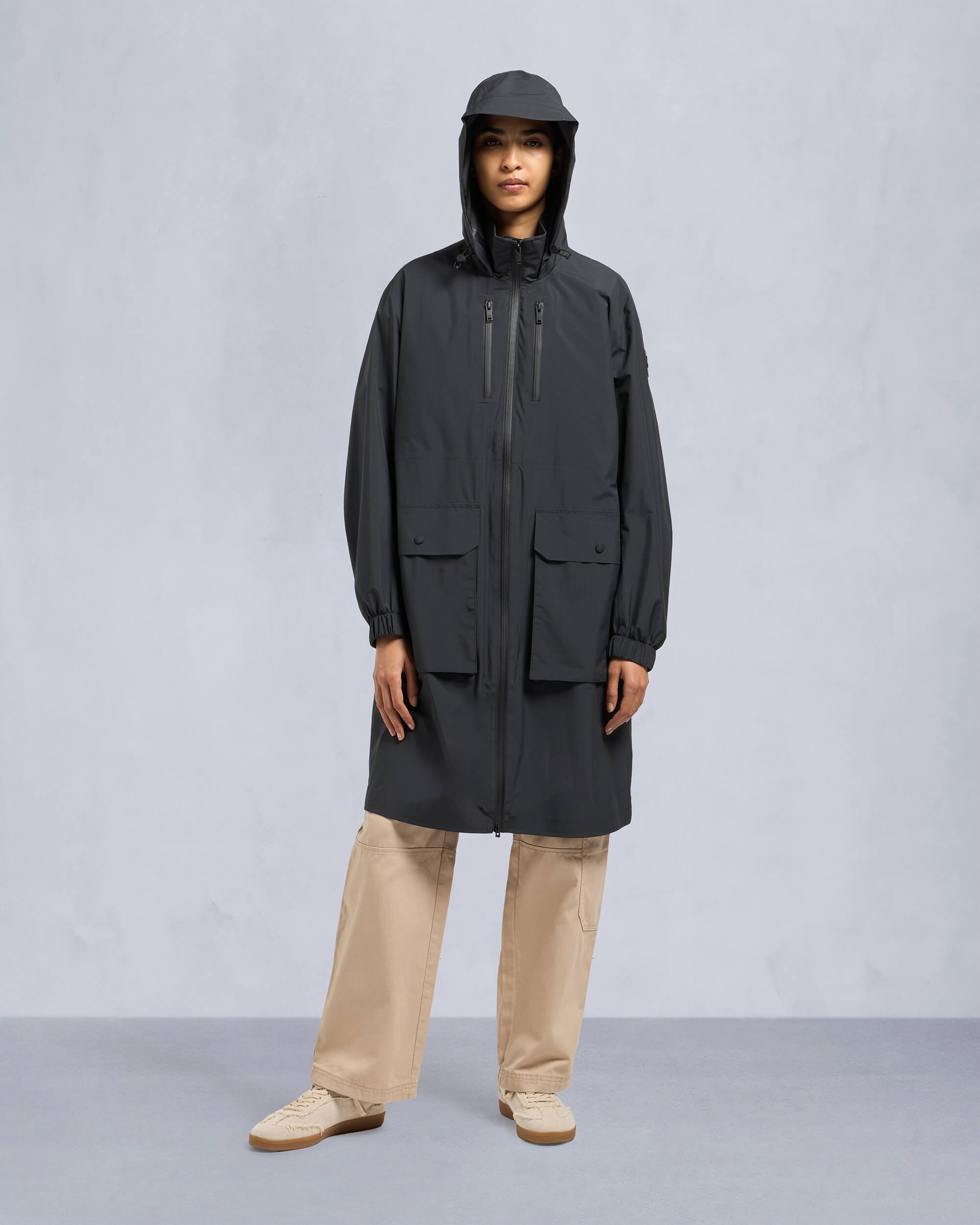 Moose Knuckles Womens Nadia Long Rain Jacket Black M14LP204 Front Category