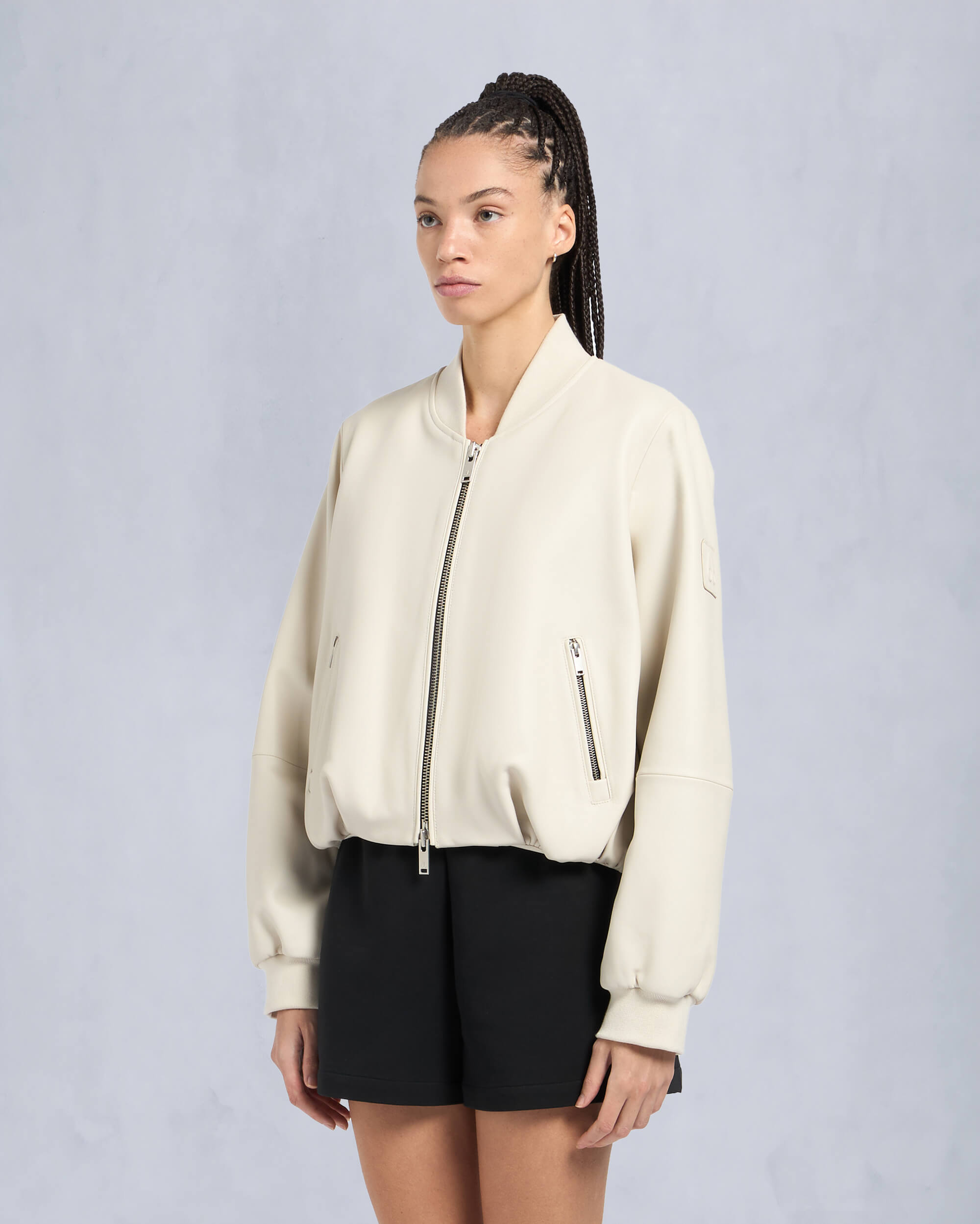 Moose Knuckles Womens Cardin Leather Bomber Jacket Bone M15LL307 Front