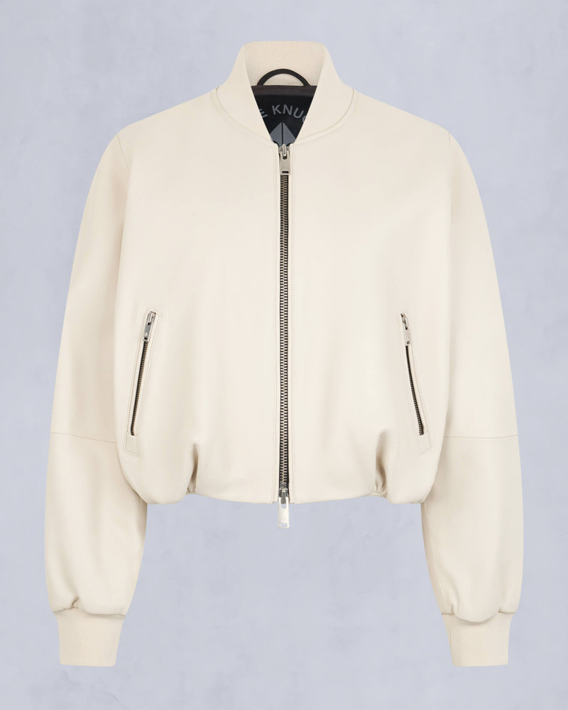 Moose Knuckles Womens Cardin Leather Bomber Jacket Bone M15LL307 - GM