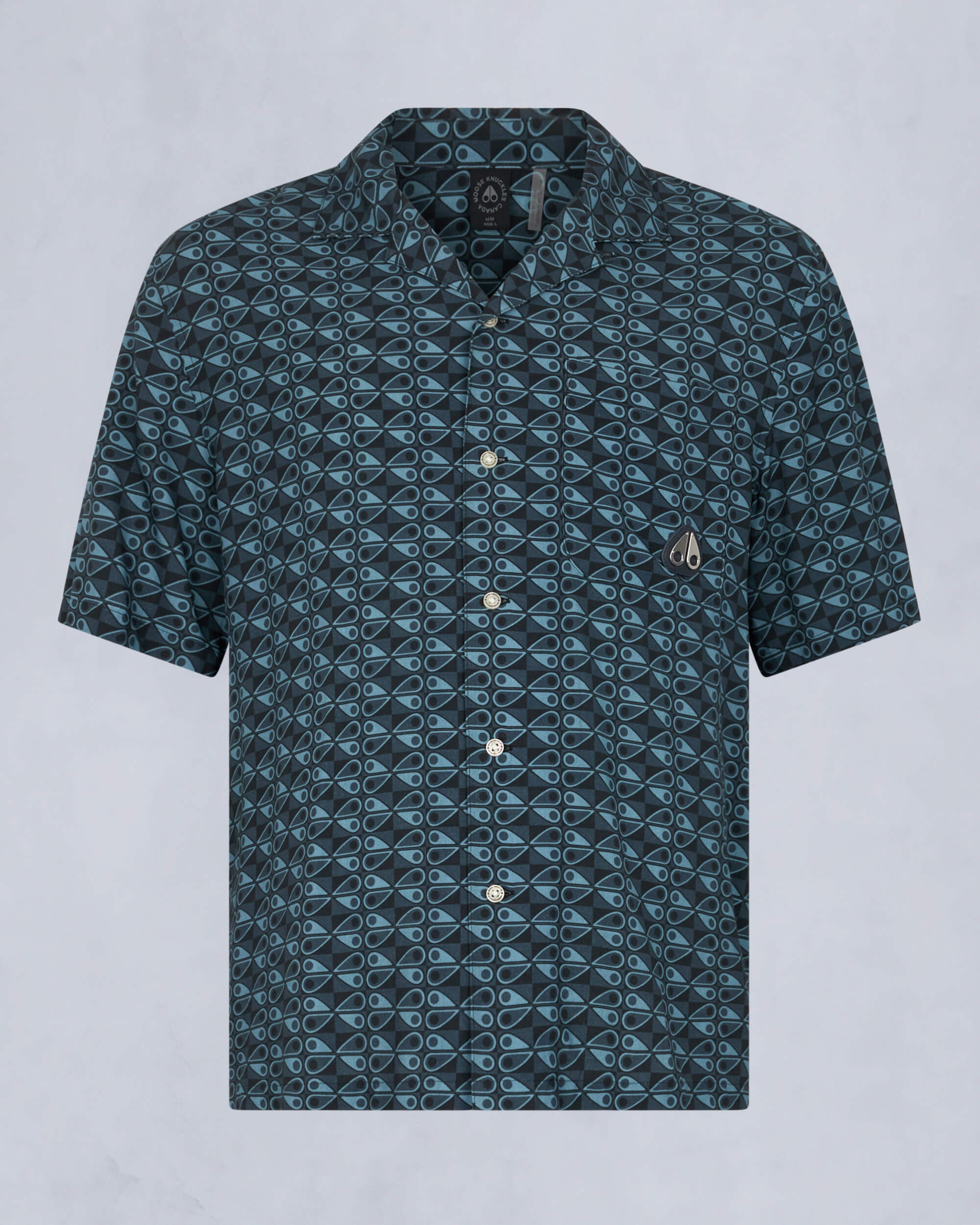 Moose Knuckles Mens The Bay Short Sleeve Shirt NAVY COMBO M15MT709H - GM