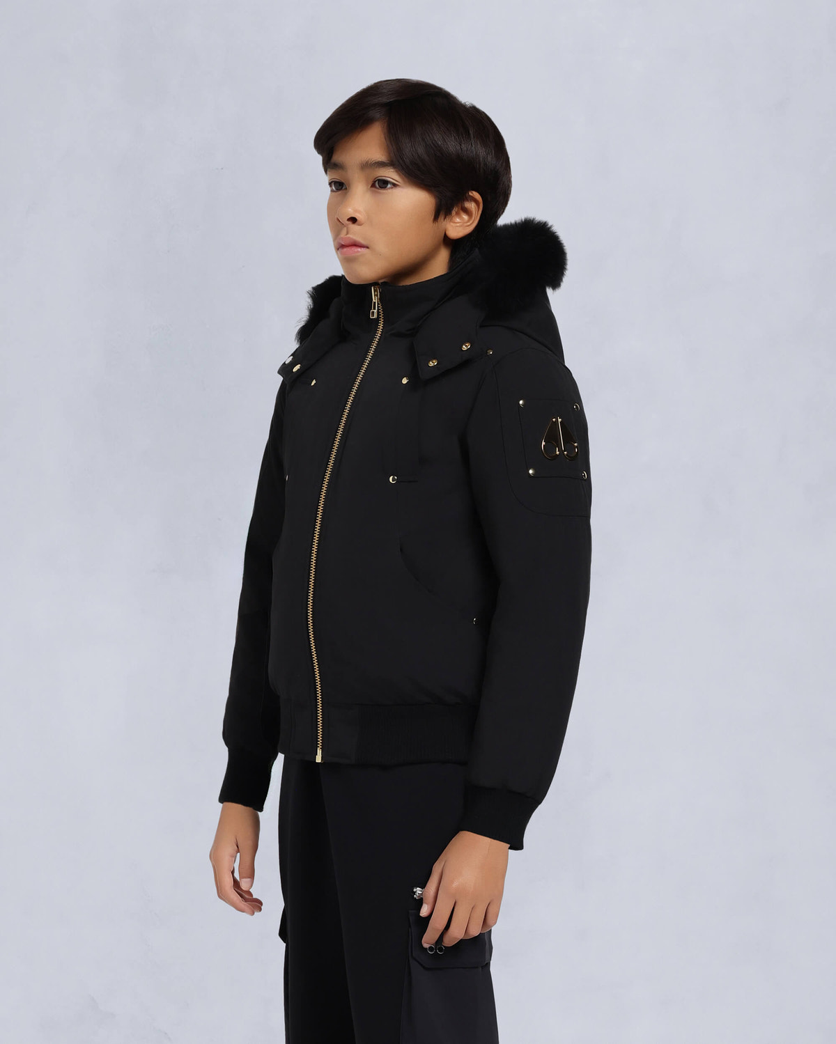 Moose Knuckles - M32UB035S - Kids Unisex Original Bomber  - KIDS - Black / Natural Shearling - Front