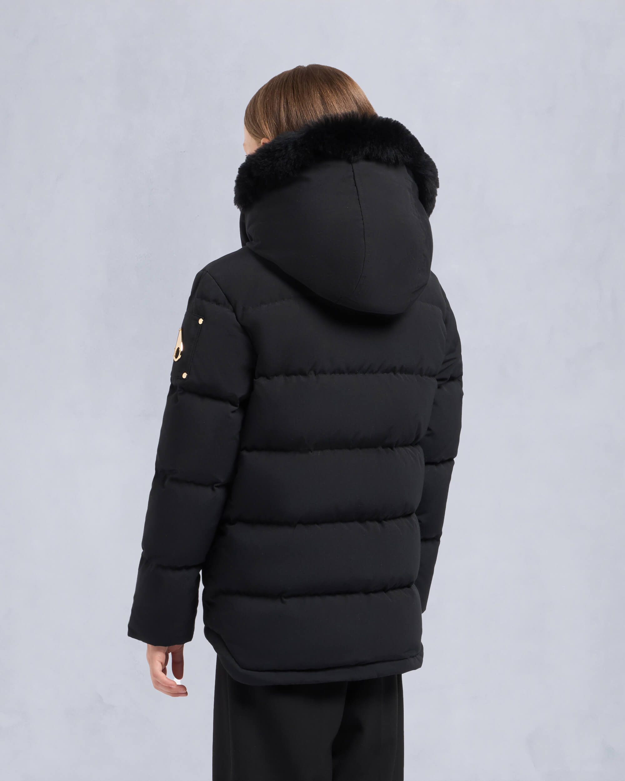 Moose Knuckles Kids Kids  Unisex Original Gold Series 3Q Jacket Black / Black Shearling M32UJ193GS Back