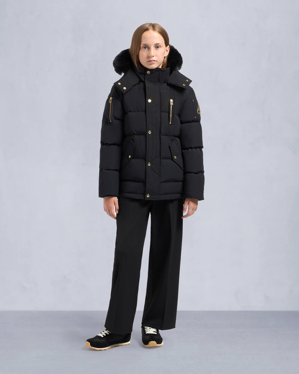 Moose Knuckles Kids Kids  Unisex Original Gold Series 3Q Jacket Black / Black Shearling M32UJ193GS Front Category