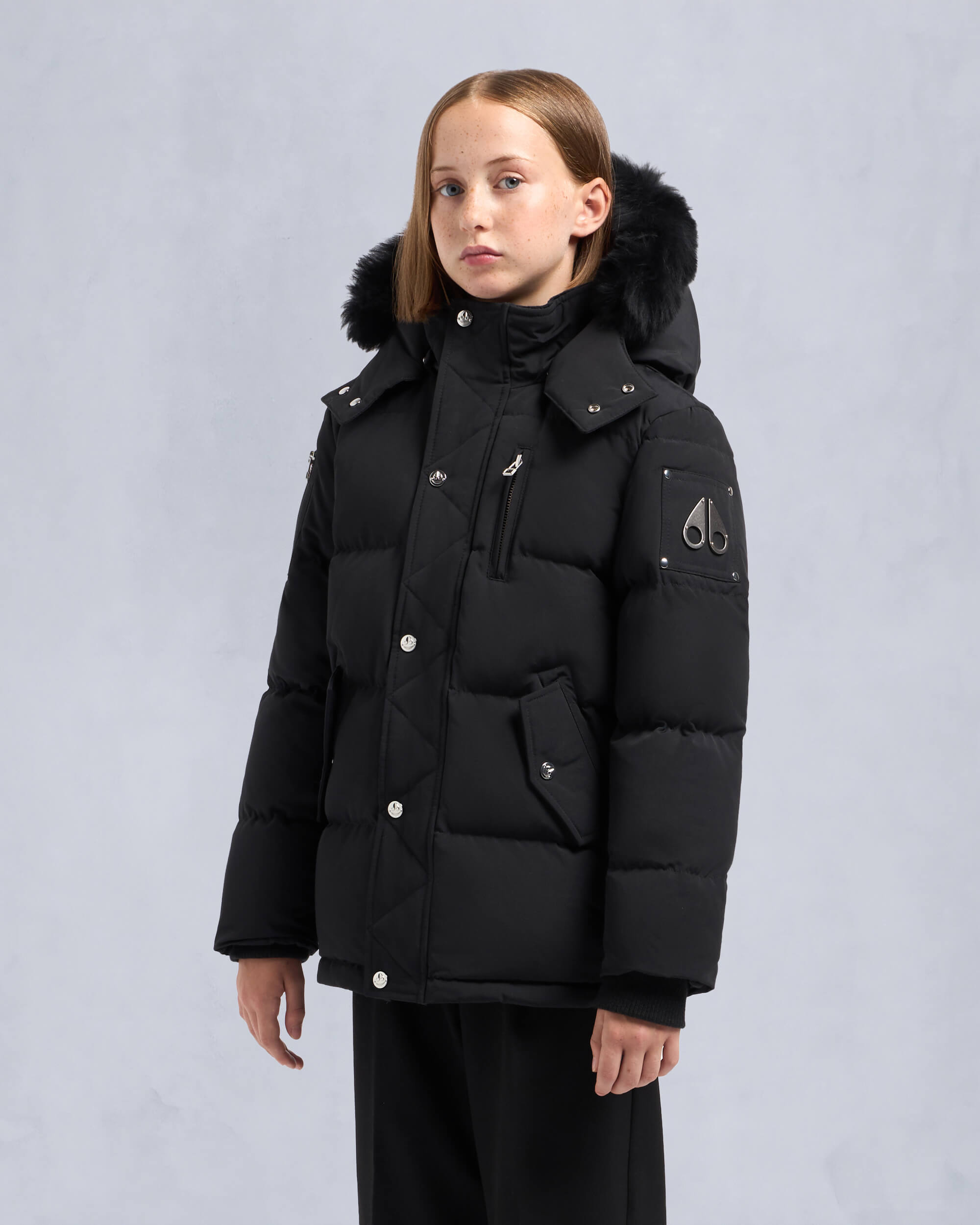 Moose Knuckles - M32UJ193S - Kids Unisex Original Shearling 3Q Jacket - KIDS - Black / Black Shearling - Front
