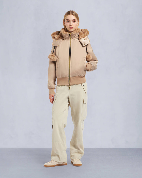 Moose Knuckles Womens Gold Series Debbie Bunny Bomber Jacket Champagne M34LB023G Front Category