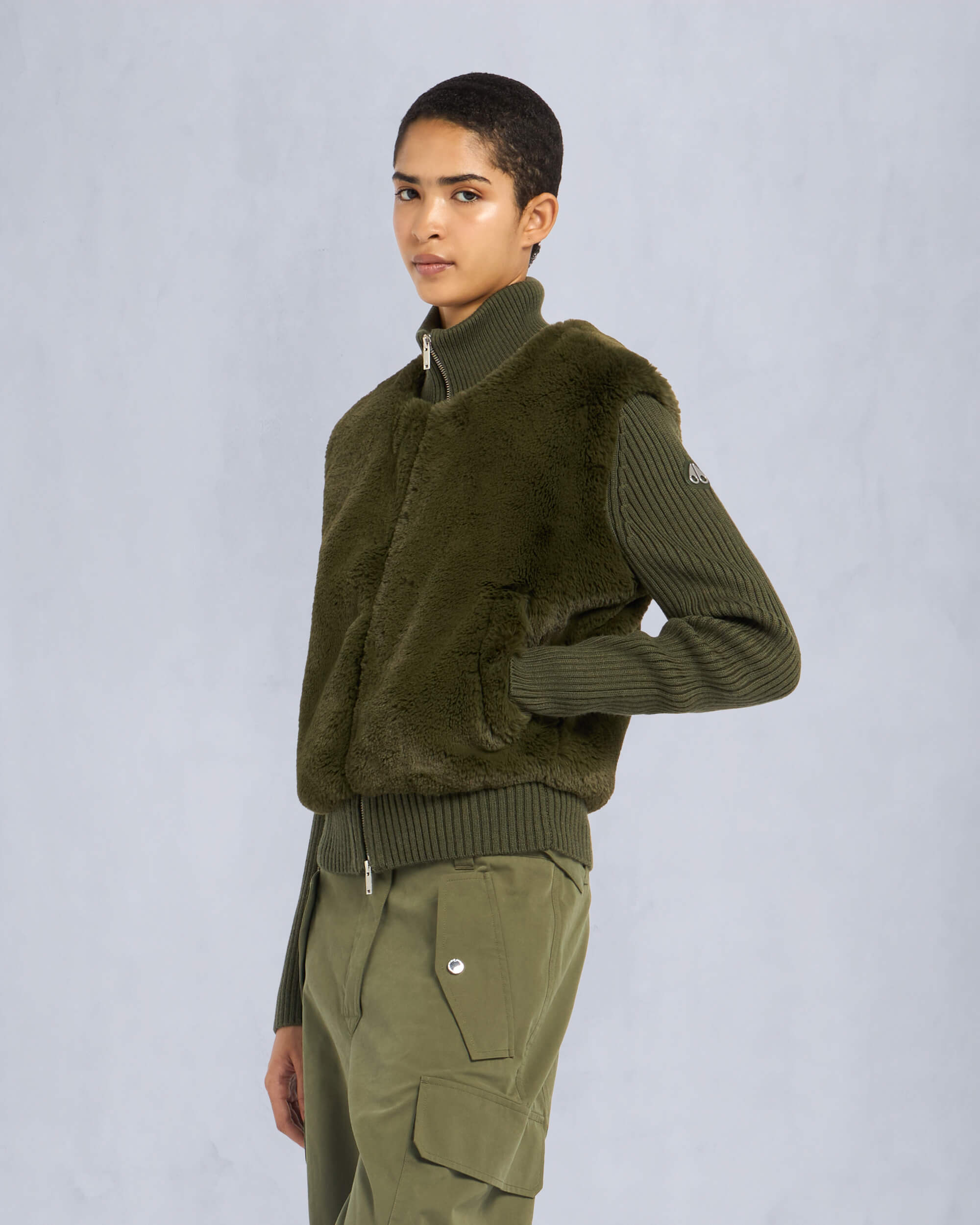 Moose Knuckles Womens Dua Bunny Wool Blend Sweater Moss M34LK656 Front