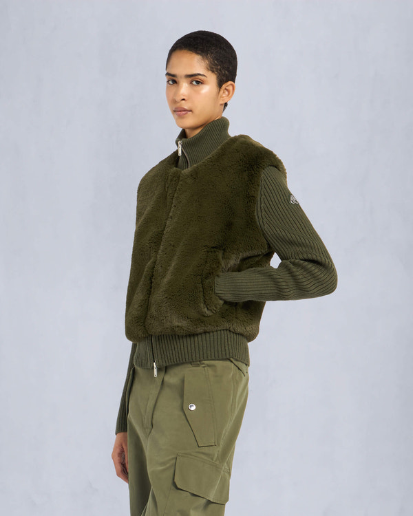Moose Knuckles Womens Dua Bunny Wool Blend Sweater Moss M34LK656 Front