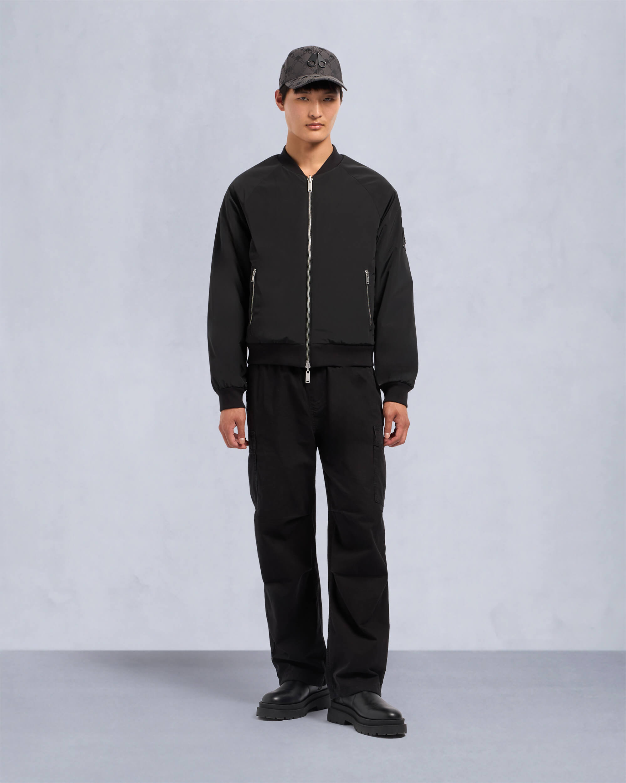Moose Knuckles Mens Reversible Bunny Bomber Jacket Black / Shiny Black M34MB029 Front Category