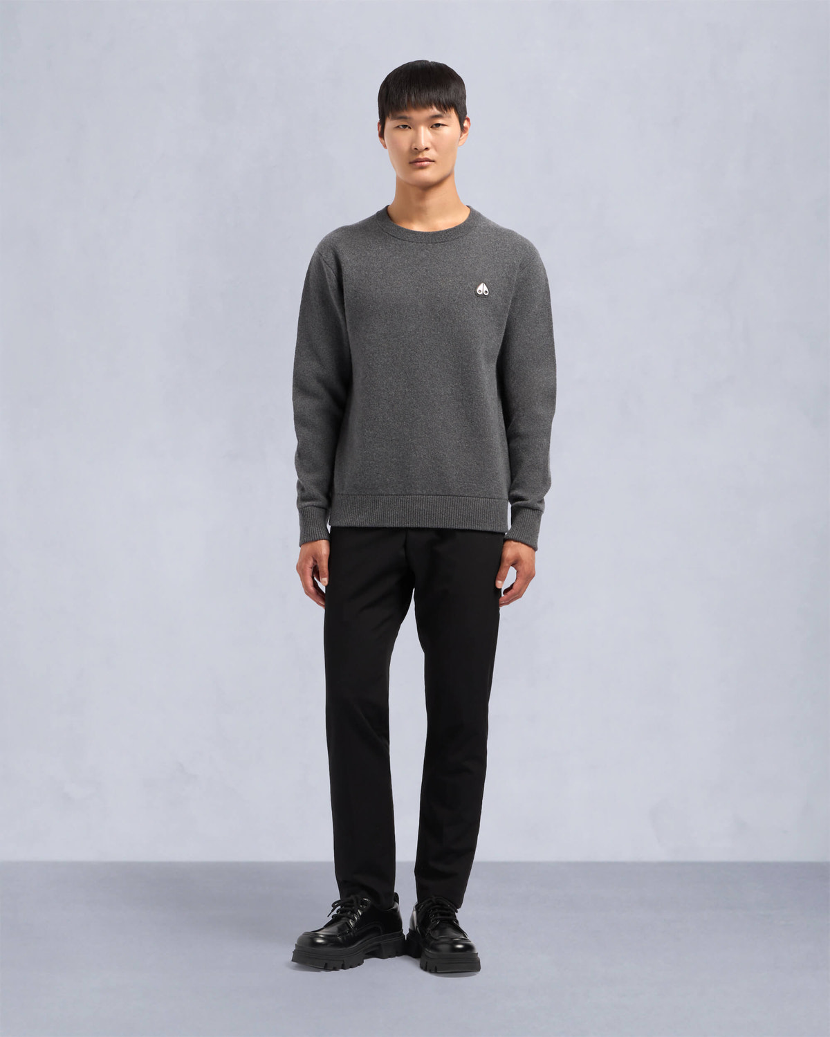 Moose Knuckles Mens Jog Falls Cashmere-Merino Sweater  Cement M34MK672 Front Category